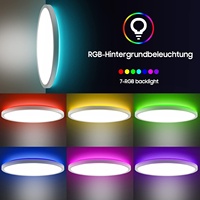Plafonnier RGB, ultra fin, rond, encastré, avec anneau lumineux ambiant, télécommande, 3 couleurs réglables, pour chambre à coucher