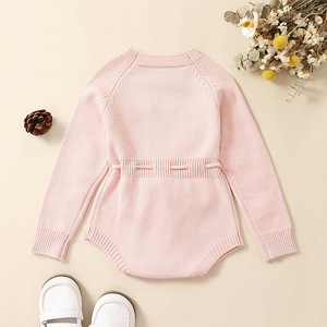 Bebek bebek kız örgü tulum çiçek nakış yuvarlak boyun uzun kollu Romper İpli bel lbc ile - Product Image 3