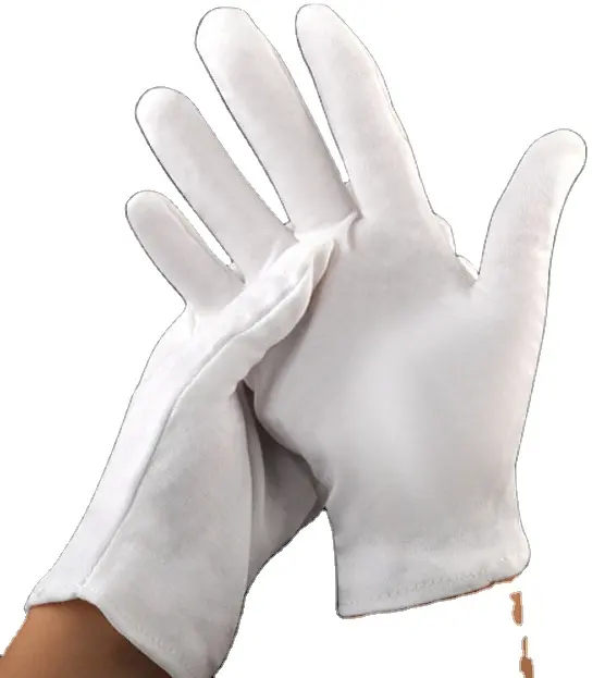 Guantes de algodón de calidad, guantes de trabajo, guante de etiqueta
