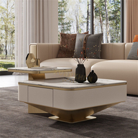 Meubles de salon, tables basses en marbre, tables basses modernes de luxe en or, ensemble de tables basses en acier inoxydable avec rangement