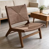Fauteuil de loisirs en corde de papier tressée à la main avec structure en bois massif, fauteuil d'appoint intérieur à profil bas pour balcon et salon