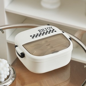 Cream-Colored Three-Compartment Bento Box With Fork Spoon 20.5x18x8.6cm For Office Lunch - Product Image 2