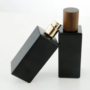 Vuông phun nước hoa chai thủy tinh 30ml 50ml 100ml thủy tinh Parfum chai nước hoa sang trọng chai với Nắp bằng gỗ