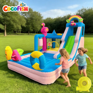 Cocofish - <span class=keywords><strong>Castillo</strong></span> Inflable Tropical con Tobogán de Agua, Diseño de Flamencos, Casa de Brinco Inflable para Niños con Soplador - Product Image 1