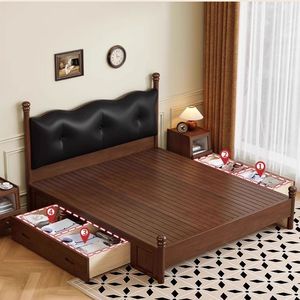 Vintage Style Solid Wood <b>Bed</b> 1.8m Storage <b>Double</b> <b>Bed</b> For Bedroom - Product Image 1