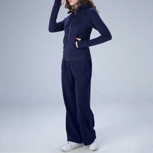 女式全拉链高领运动衫斜口袋长袖休闲纯色运动前徽标志水洗外套 - Product Image 6