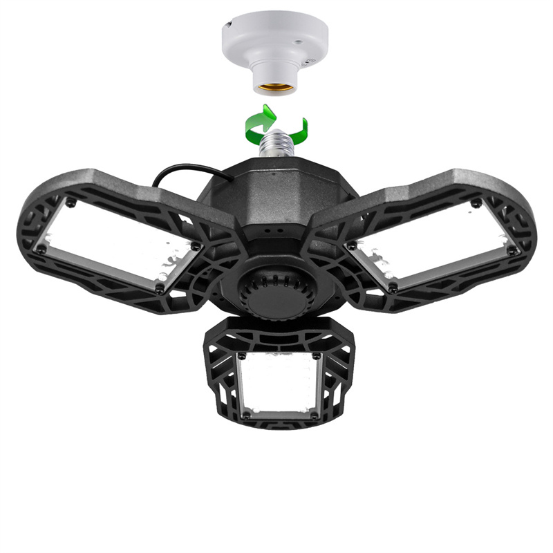 Led Garage Light Multi Directional Three Leaves Radar Function Led High Bay Light As Workshop Warehouse Ceiling Lamp