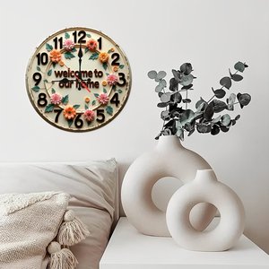 Round Wooden Wall <b>Clock</b> 25x25Cm Quiet <b>Movement</b> Home Corridor Living Room Decor - Product Image 2