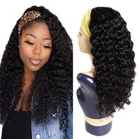 Nouvelle perruque synthétique Lace Front pour femmes africaines, 16 pouces, brun foncé, petites boucles, raie moyenne, avec bandeau
