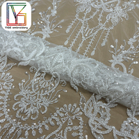 Broderie lourde française avec tissu en dentelle de tulle perlé mariage de luxe mariée perle paillettes maille dentelle tissu pour robes femmes