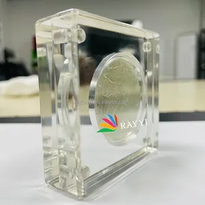 RAY YI Custom Magnetic commemorative coins display clear acrylic singapore exchange coin case holder