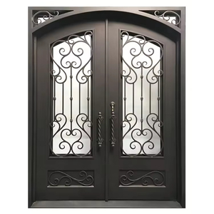 Cheap Price Luxury Villa <strong>Double</strong> Glass <strong>Door</strong> Security Front Entrance Steel Wrought <strong>Iron</strong> <strong>Door</strong> - Product Image 2