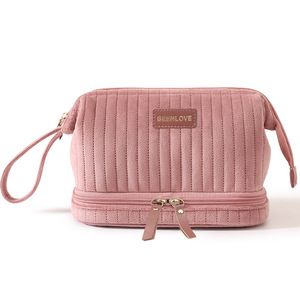 Double Layer Cosmetic <b>Bag</b> Pink Rectangle Large Capacity Travel Makeup Storage <b>Bag</b> For Women Toiletry Organizer - Product Image 5