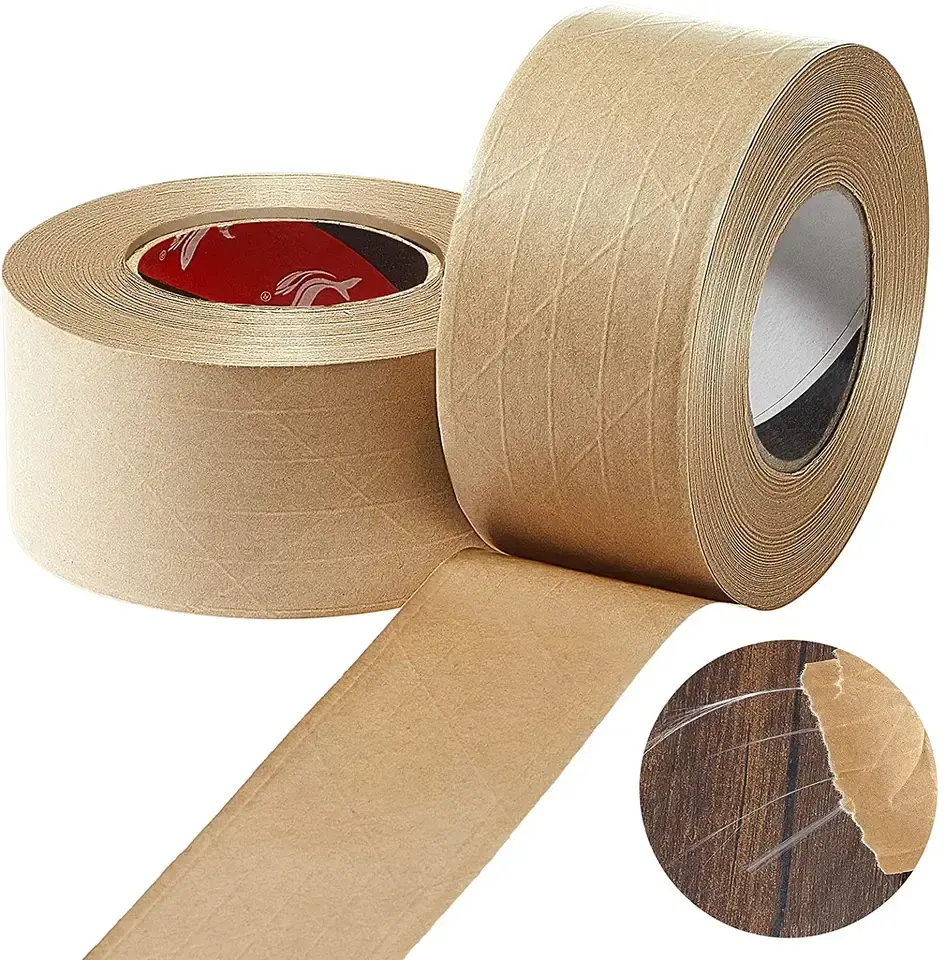 Carton Brown Writable Kraft Gummed Packaging Sealing Tapes Shipping Binding Book Reinforced Kraft Paper Tape