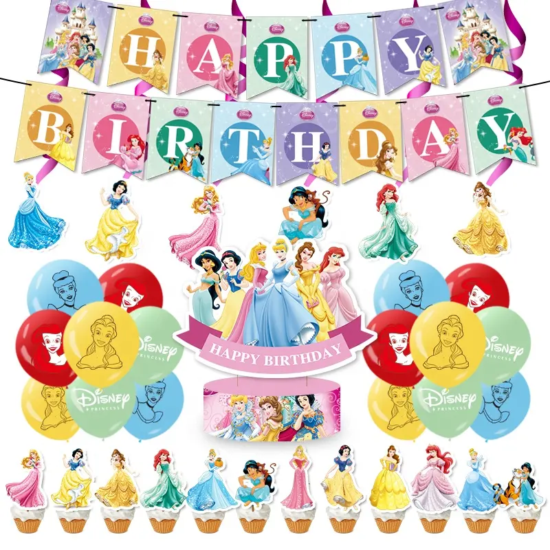 Семерка принцесс для девочек, день рождения, Белоснежка, Золушка, флаг, воздушный шар, фоновая ткань, декоративные принадлежности