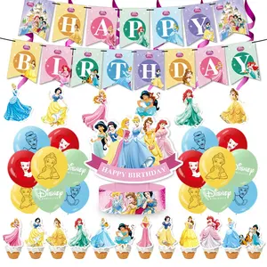 7 Princesses Girls Birthday Party Snow White Cinderella Ornamented Flag Balloon Background Cloth Decorative Supplies