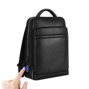 Bolso con bloqueo de huellas dactilares, bolso de cuero genuino multifunción personalizado, mochila inteligente antirrobo para ordenador portátil para hombres de negocios - Product Image 1