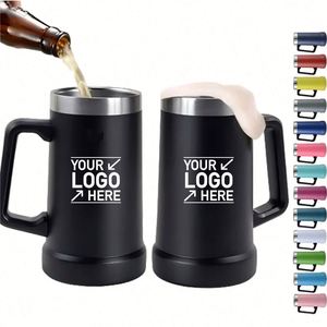 Mug à bière classique de 24 oz avec poignée, logo personnalisé, double paroi isolée en acier inoxydable, revêtement en poudre - Product Image 1