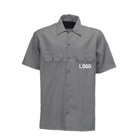 Chemises de travail uniformes d'usine en sergé de coton brodé avec logo, à manches courtes, boutonnées, avec poche avant, pour hommes, vente en gros