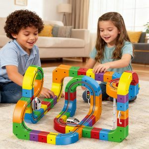 123 Piezas, Pista de Carreras Mágica Flexible para Armar, Tren STEM Electrónico, Cubos de Construcción, Juguetes de Rieles para Niños - Product Image 1