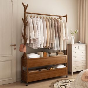 Perchero de pie sencillo de bambú con estante de almacenamiento para el hogar, dormitorio, habitación de alquiler - Product Image 1