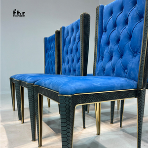 Customizable Royal Blue Velvet Dining <b>Chair</b> Set Tufted <b>Back</b> Wholesale for Home Commercial Use - Product Image 3
