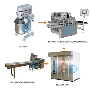 New design Longyu industrial three colour cookie machine cake depositor machine line and packing machine