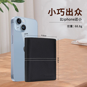 Trendy Genuine Leather Bi Fold <b>Wallet</b> Black Men's Casual <b>Card</b> <b>Holder</b> Top Grain Lychee Texture Multi Functional - Product Image 3