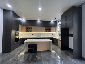 Meuble de cuisine moderne en bambou, bois de manguier massif, résistant à l'eau, écologique, portes en acier inoxydable, directement de l'usine, prêt à assembler (RTA) - Product Image 1