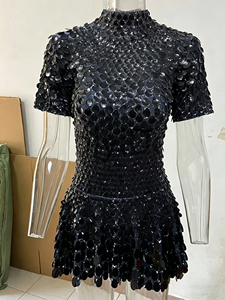 GX8963 <span class=keywords><strong>Abito</strong></span> da Festa di Lusso per Donna, Vestito Aderente con Maniche Corte e Glitter Scintillante - Product Image 5