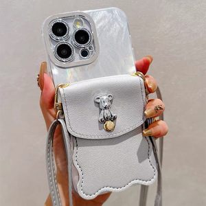 Bạc gấu đồng xu Ví chủ thẻ thiết kế sang trọng trường hợp điện thoại cho <span class=keywords><strong>Iphone</strong></span> 17 Pro Max chống sốc Crossbody <span class=keywords><strong>iPhone</strong></span> bìa cho 16 15 - Product Image 4