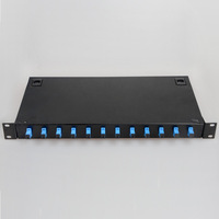 Panel Patch Fiber Optik 1U 12 Port Tipe Frame 19 Inch untuk Rak, SC/UPC Full Load FOPP Kotak Terminal Fiber Optik Kotak Sambungan
