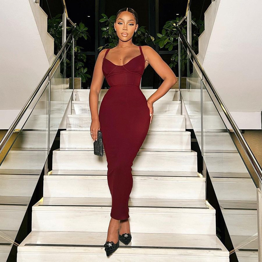 Kliou K21D11046 Женская однотонная Элегантная мода платье на тонких бретельках с низким v-образным вырезом для коррекции с завышенной талией, Халат