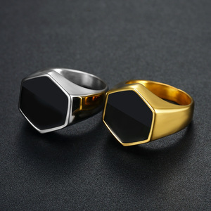 Cincin Hexagonal Sederhana Zhongzhe Jewelry Ukuran Besar Cincin Pria Hitam Halus Punk Berkualitas Tinggi Hip Hop Bahan Stainless Steel Anti Luntur - Product Image 5
