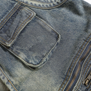<span class=keywords><strong>Gilet</strong></span> in Denim moda di alta qualità personalizzato <span class=keywords><strong>nero</strong></span> sbiadito per il corpo a manica corta <span class=keywords><strong>camicia</strong></span> da uomo con tasca - Product Image 3