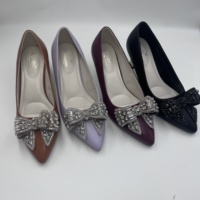 Escarpins Convertibles à Talon Chaton pour Femme, Bout Pointu, à Enfiler, en PU, avec Nœud en Strass, Chaussures de Soirée, Vente en Gros