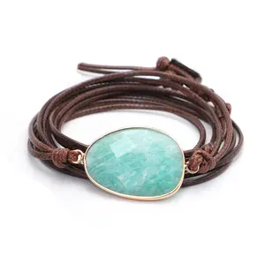 New Tianhe Stone Edging Handmade Multi Layer Wax Thread Wrapped Special- Shaped Natural Stone Hand Rope Bracelet