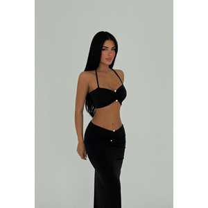 Traje Negro Romy con Decoración de Botones, Estilo Formal y Casual para el Verano - Product Image 2