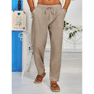 2025 <b>Men's</b> Casual Linen Pants Elastic Waist Drawstring Summer Beach Yoga <b>Trousers</b> Lightweight Loose Fit with Customized Logo - Product Image 5