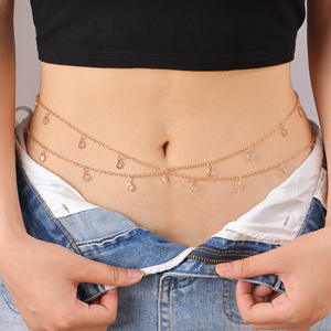 Cadena de cintura de doble capa con cristales dorados y borlas para mujer, joyería de aleación de zinc para la playa. - Product Image 6