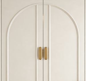 Elegant <b>White</b> Bedroom <b>Wardrobe</b> with Arched Panel & Ribbed Glass Door | High-End Custom Closet with Gold Handle - Product Image 3