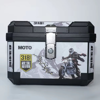 Boîte de rangement rigide en PP de 45 L avec loquet métallique et graphisme de route de moto