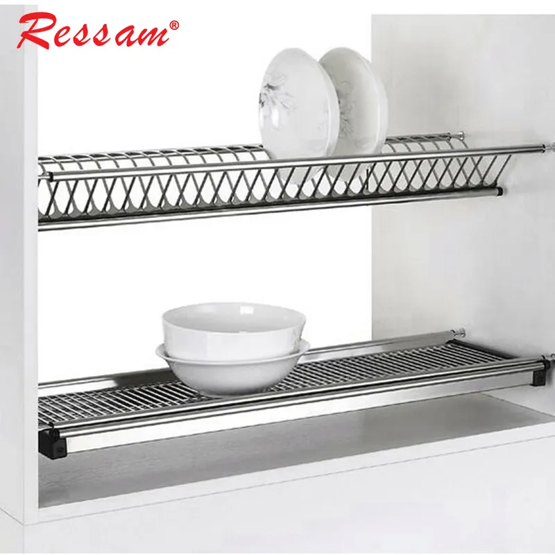 Armoire de rangement de cuisine à 2 niveaux en acier inoxydable Ressam Support mural intégré pour bol, égouttoir à vaisselle