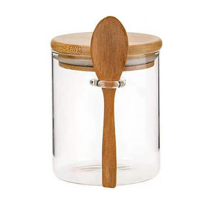 Pot en verre avec cuillère en bois, lavable, 450 ml, anneau en silicone d'étanchéité, bouteille de cuisine, organisateur de restaurant avec couvercle - Product Image 1