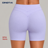 Shorts de cyclisme pour femme à taille croisée et dos en V, taille haute, anti-roulement, tricotés, coupe ajustée, en nylon et élasthanne, évacuant l'humidité