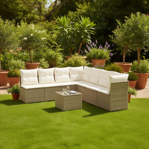 Ensemble de canapés de jardin à pieds réglables en rotin PE beige, mobilier d'extérieur - Product Image 2