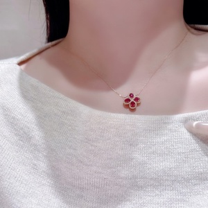 Xinfly Solid 18K Gold Natural <b>Ruby</b> Diamond Clover <b>Necklace</b> AU750 Rose Gold Pear Cut Flower Fine Jewelry for Women - Product Image 5