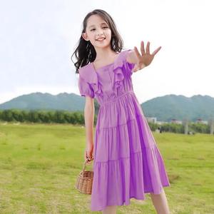 Vestido de Princesa de Verano <span class=keywords><strong>2023</strong></span> para Niñas, Manga Corta, Falda de Gasa hasta la Rodilla, con Volantes, Ropa Nueva para Niñas Pequeñas - Product Image 5