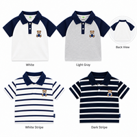 Polo d'été 2026 pour garçons, couleur contrastée, broderie ours mignon, t-shirt à manches courtes, style décontracté preppy pour enfants
