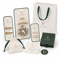 Ensemble d'emballages personnalisés pour cheveux avec logo, cartes de présentation, chouchous, nœuds, sacs en papier, autocollants, pochettes – Solution d'emballage complète